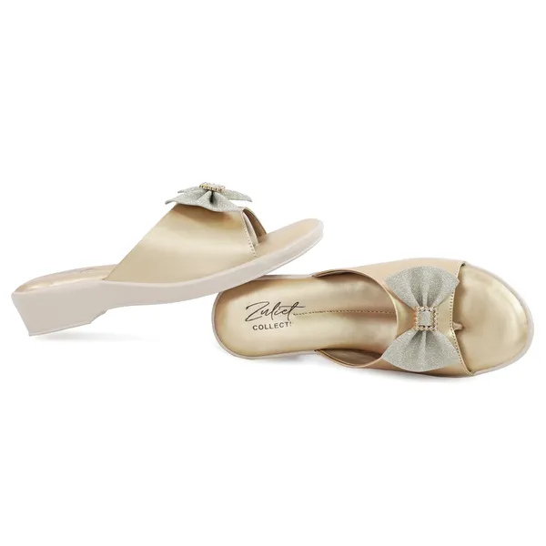 Beige_Synthetic_Leather_Bow_Embellished_Wedge_Mules_For_Women