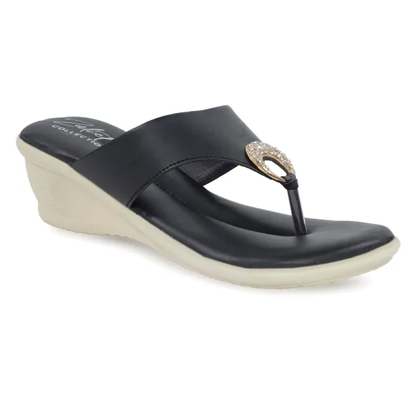 Black_Synthetic_Leather_Embellished_Toe_Strap_Wedge_Sandals_For_Women