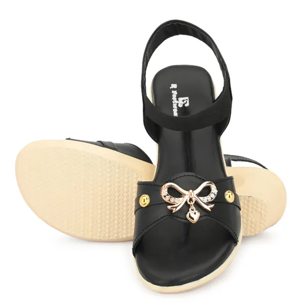 Black_Synthetic_Leather_Bow_Embellished_Slingback_Sandals_For_Women