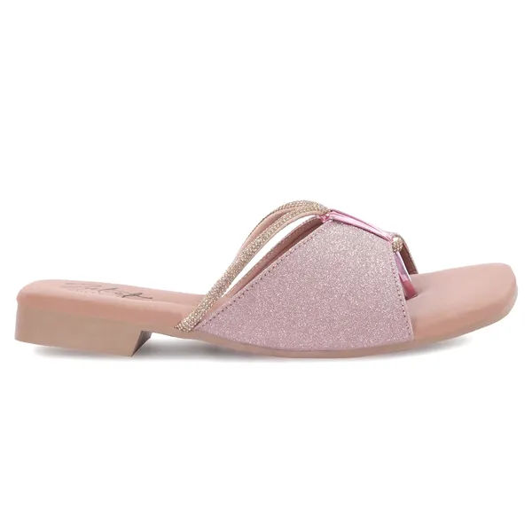 Pink_Synthetic_Leather_Glitter_Embellished_Flat_Sandals_For_Women