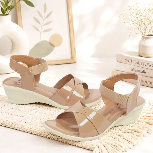 Beige_Patent_Leather_Overlapping_Strap_Sandals_For_Women