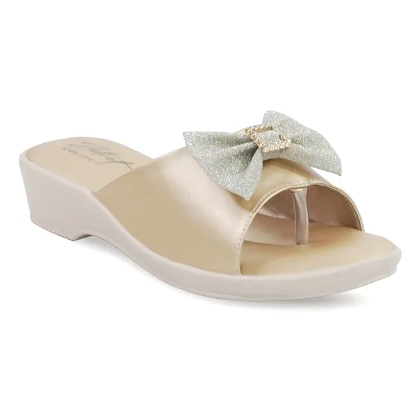 Beige_Synthetic_Leather_Bow_Embellished_Wedge_Mules_For_Women