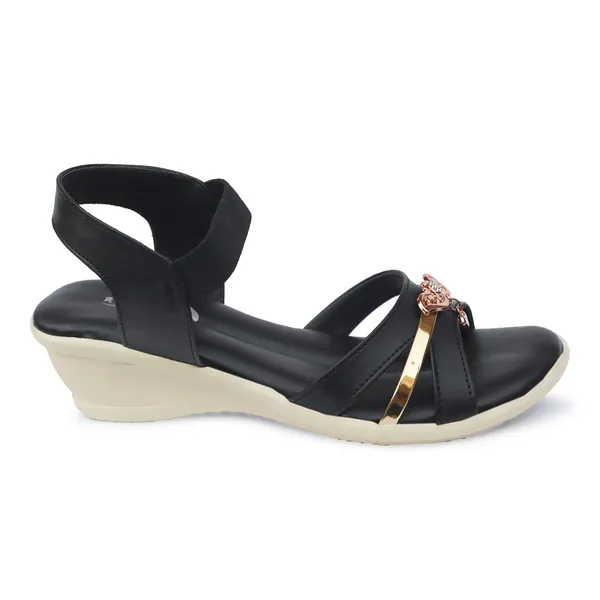 Black_Synthetic_Leather_Floral_Embellished_Wedge_Sandals_For_Women
