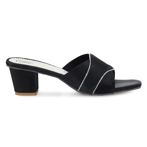 Black_Synthetic_Leather_Slip-On_Block_Heel_Sandals_For_Women