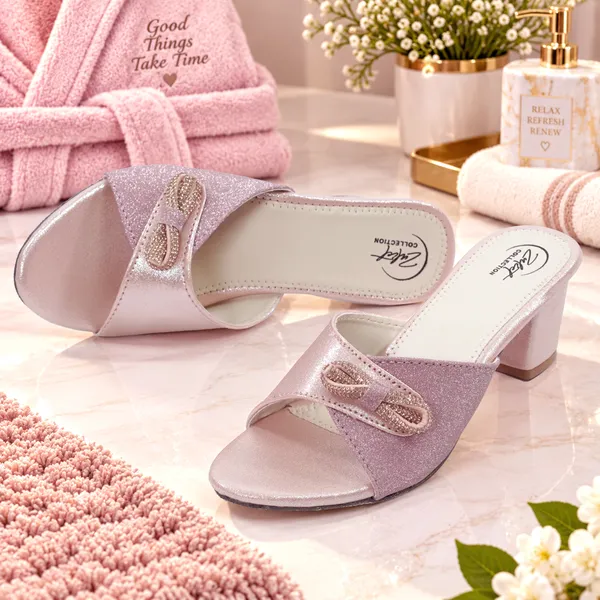 Pink_Synthetic_Shimmer_Bow_Slip-On_Block_Heel_Sandals_For_Women