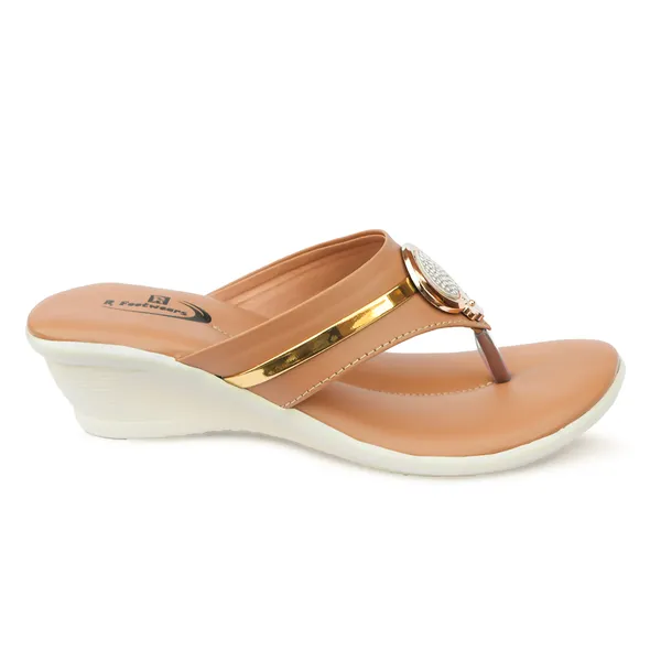 Peach_Synthetic_Leather_Floral_Embellished_Wedge_Flip_Flops_For_Women