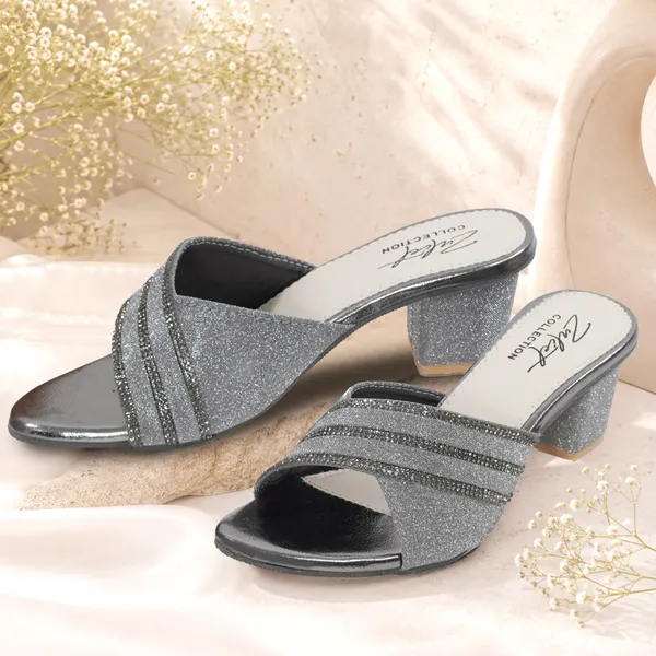 Grey_Glitter_Block_Heel_Slip_On_Mules_For_Women