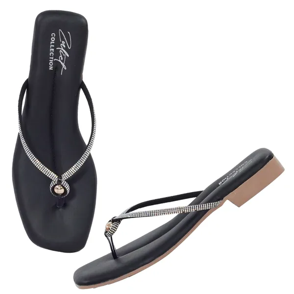 Black_Synthetic_Leather_Embellished_Low_Heel_Sandals_For_Women