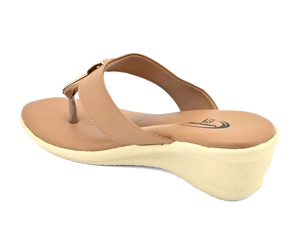 Tan_Synthetic_Leather_Metallic_Loop_Wedge_Sandals_For_Women