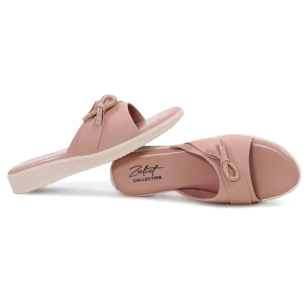 Pink_Synthetic_Leather_Bow_Detail_Wedge_Sandals_For_Women