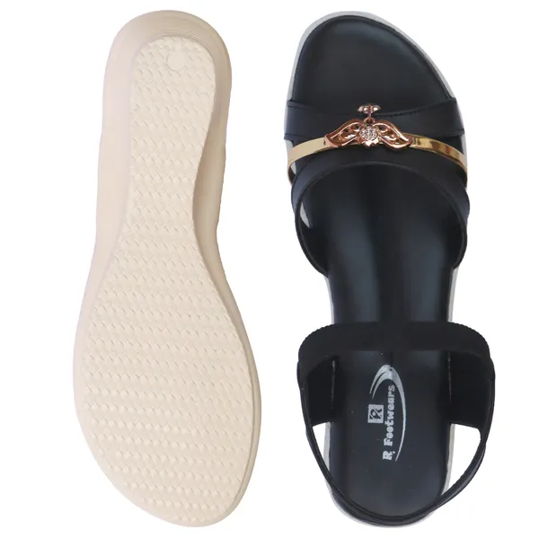 Black_Synthetic_Leather_Floral_Embellished_Wedge_Sandals_For_Women
