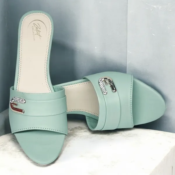 Mint_Green_Synthetic_Leather_Embellished_Flat_Sandals_For_Women