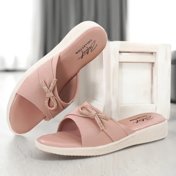 Pink_Synthetic_Leather_Bow_Detail_Wedge_Sandals_For_Women