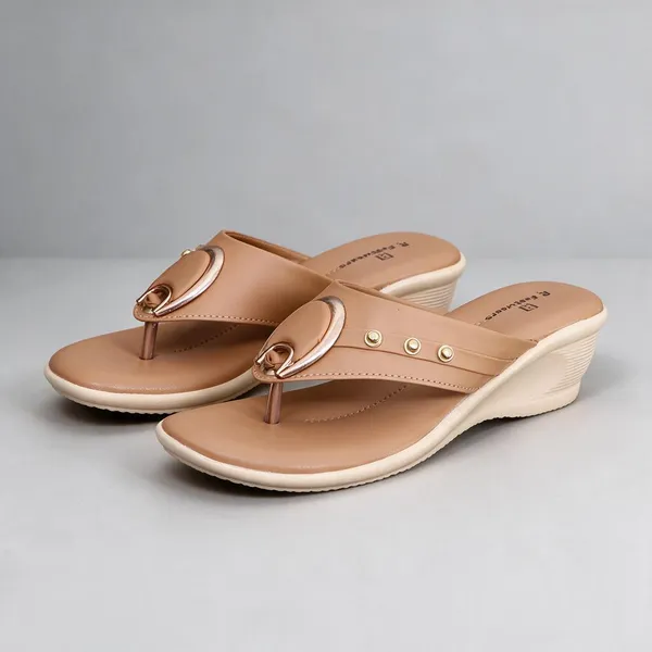 Tan_Synthetic_Leather_Stud_Accent_Wedge_Flip_Flops_For_Women