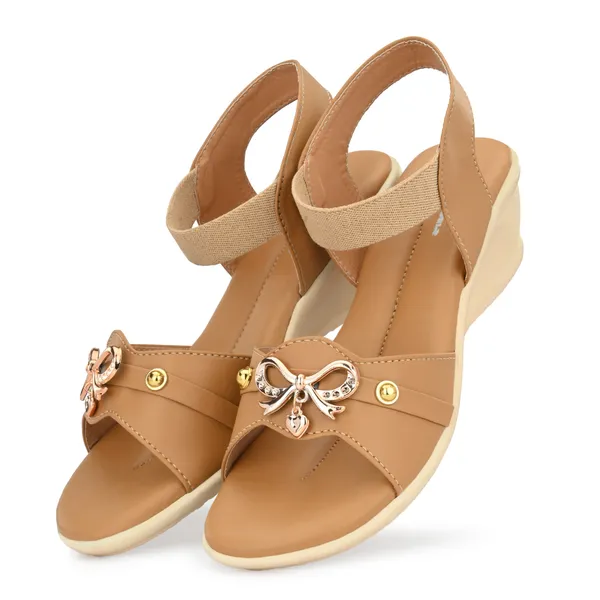 Tan_Synthetic_Leather_Bow_Embellished_Slingback_Sandals_For_Women