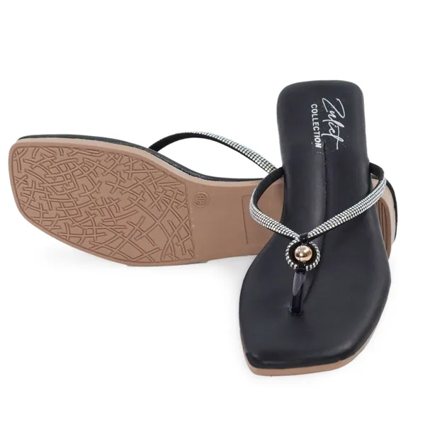 Black_Synthetic_Leather_Embellished_Low_Heel_Sandals_For_Women