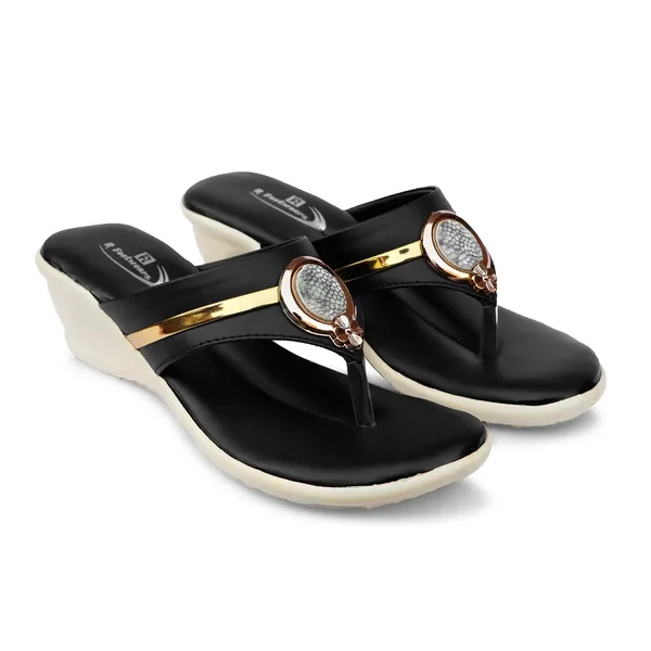 Black_Synthetic_Leather_Embellished_Slip-On_Wedge_Sandals_For_Women