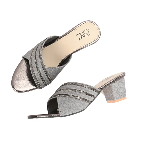 Grey_Glitter_Block_Heel_Slip_On_Mules_For_Women