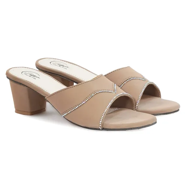 Beige_Synthetic_Leather_Embellished_Slip-On_Block_Heel_Mules_For_Women