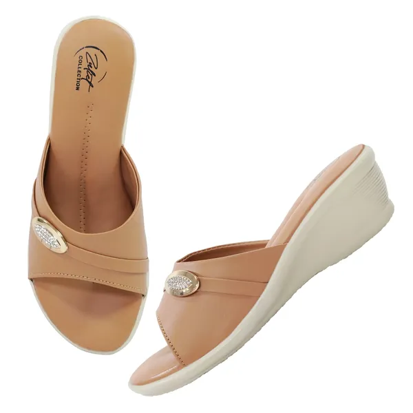 Tan_Synthetic_Leather_Slip-On_Wedge_Sandals_For_Women