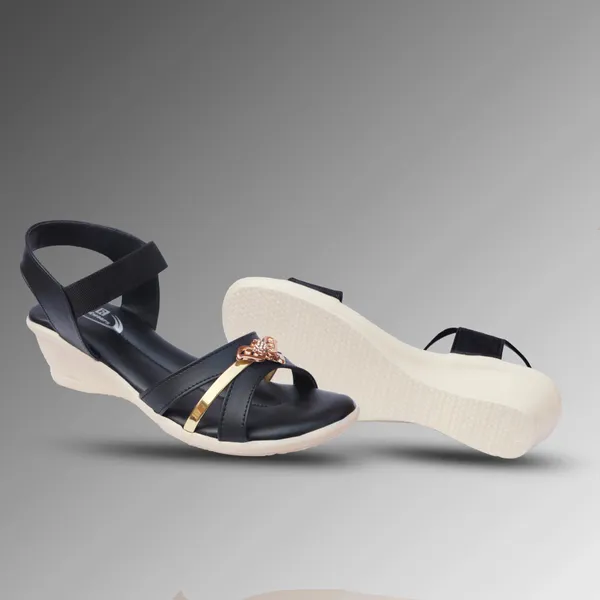 Black_Synthetic_Leather_Floral_Embellished_Wedge_Sandals_For_Women