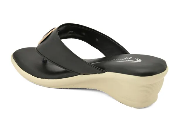 Black_Synthetic_Leather_Gold_Loop_Wedge_Flip_Flops_For_Women