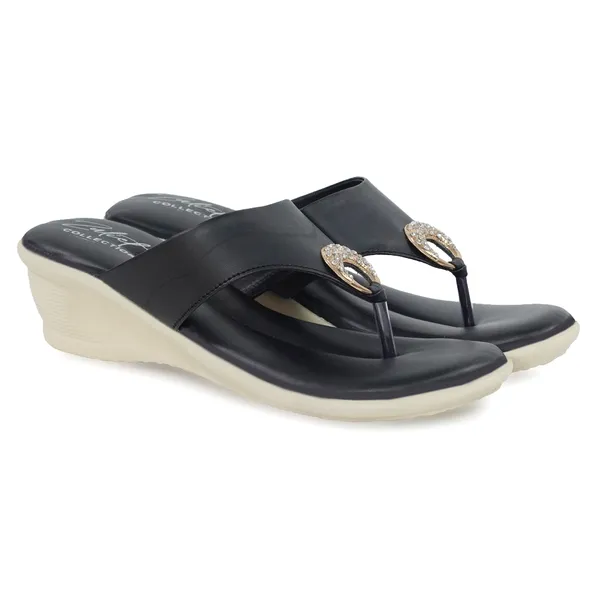 Black_Synthetic_Leather_Embellished_Toe_Strap_Wedge_Sandals_For_Women