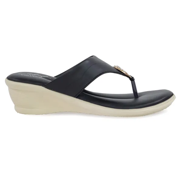 Black_Synthetic_Leather_Embellished_Toe_Strap_Wedge_Sandals_For_Women