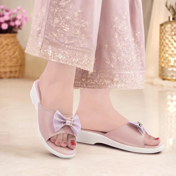 Pink_Synthetic_Leather_Bow_Detail_Slip-On_Wedge_Sandals_For_Women
