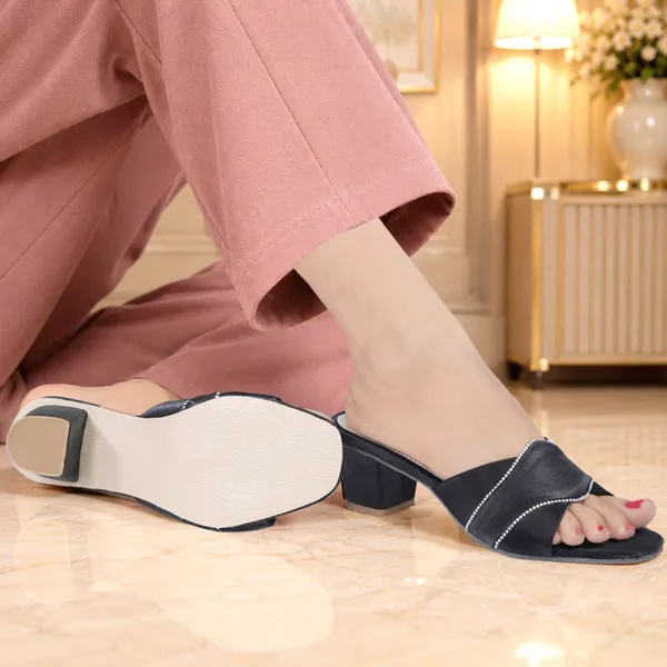 Black_Synthetic_Leather_Slip-On_Block_Heel_Sandals_For_Women
