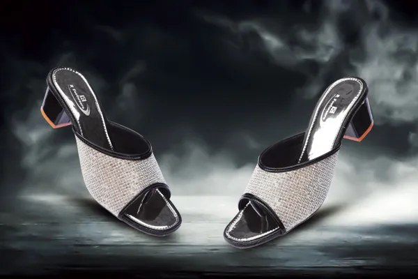 Silver_Synthetic_Block_Heel_Mules_For_Women