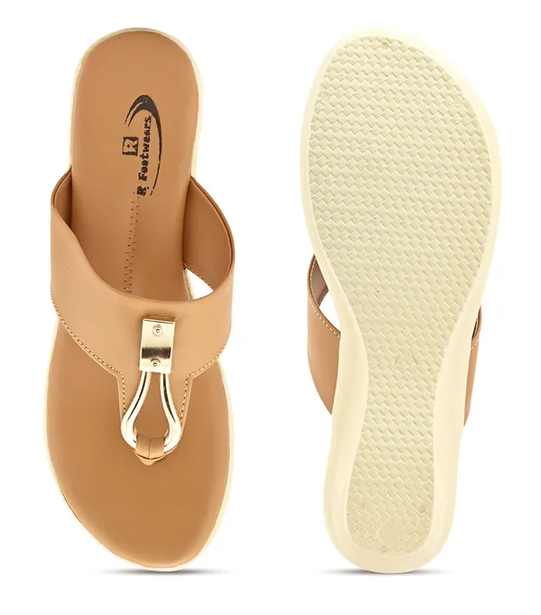 Tan_Synthetic_Leather_Metallic_Loop_Wedge_Sandals_For_Women