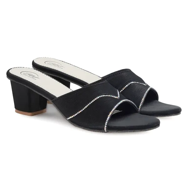 Black_Synthetic_Leather_Stone_Detail_Block_Heel_Sliders_For_Women