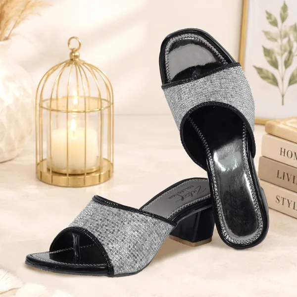 Silver_Synthetic_Block_Heel_Mules_For_Women