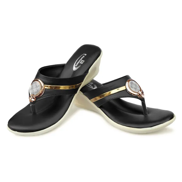 Black_Synthetic_Leather_Embellished_Slip-On_Wedge_Sandals_For_Women
