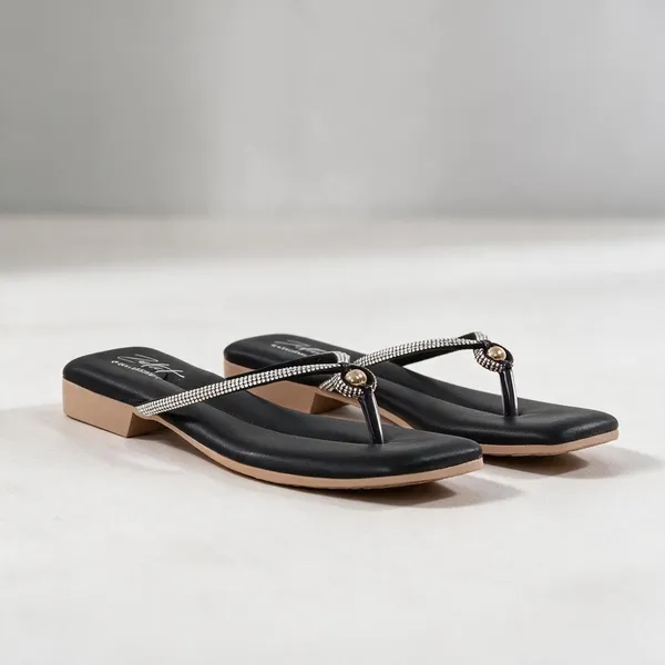 Black_Synthetic_Leather_Embellished_Low_Heel_Sandals_For_Women