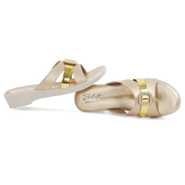 Beige_Synthetic_Leather_Metallic_Cross_Strap_Wedge_Sandals_For_Women