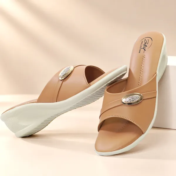 Tan_Synthetic_Leather_Slip-On_Wedge_Sandals_For_Women