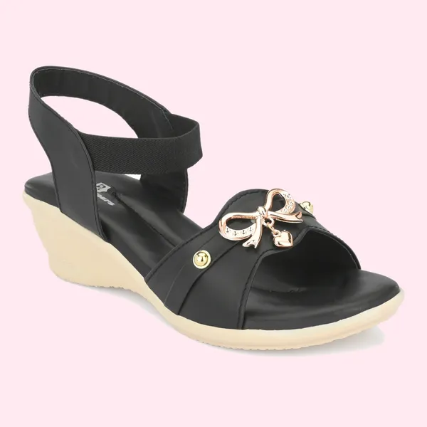 Black_Synthetic_Leather_Bow_Embellished_Slingback_Sandals_For_Women