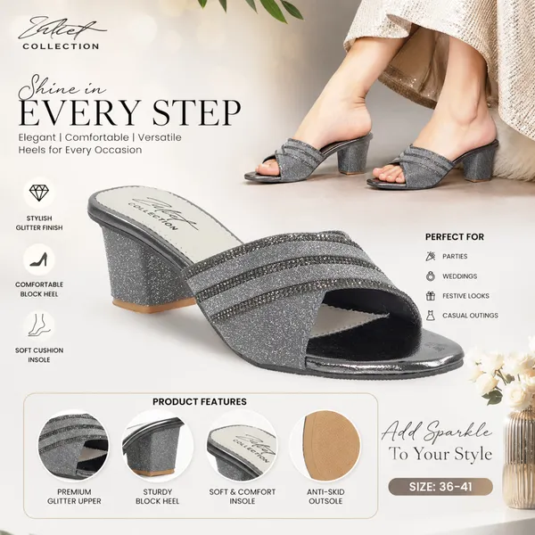 Grey_Glitter_Block_Heel_Slip_On_Mules_For_Women