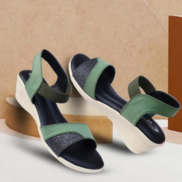 Green_Synthetic_Leather_Glitter_Strap_Wedge_Sandals_For_Women
