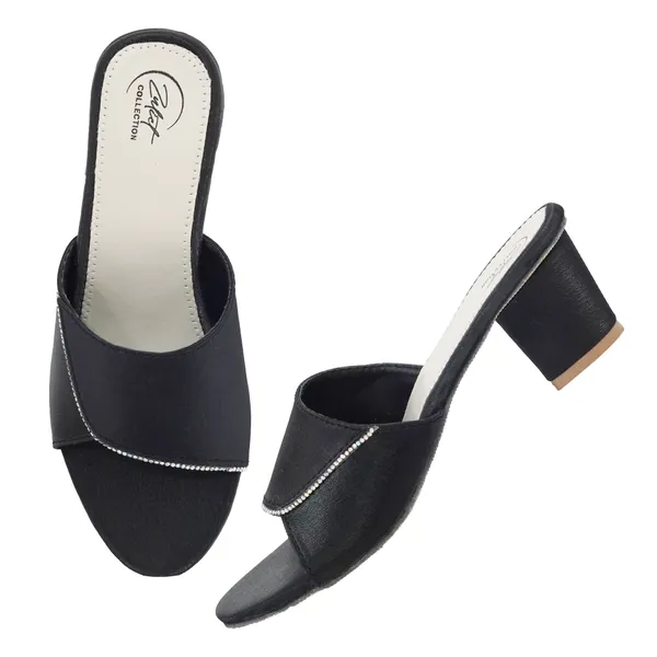 Black_Synthetic_Leather_Slip-On_Block_Heel_Mules_For_Women