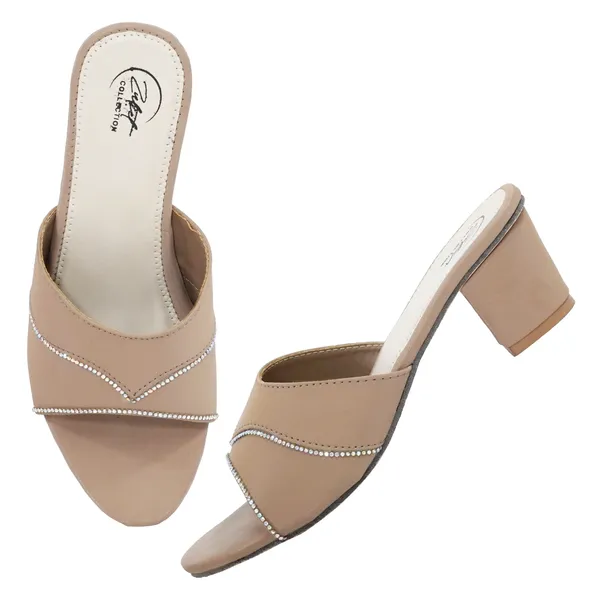 Beige_Synthetic_Leather_Embellished_Slip-On_Block_Heel_Mules_For_Women