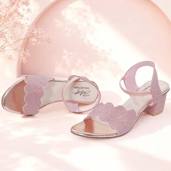 Pink_Glitter_Scalloped_Strap_Block_Heel_Sandals_For_Women