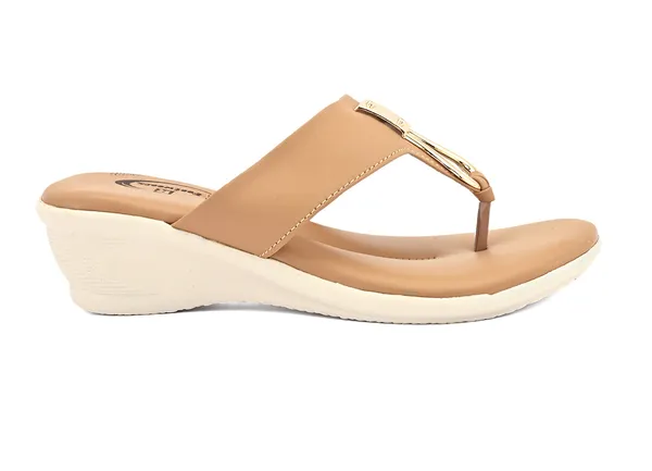 Tan_Synthetic_Leather_Metallic_Loop_Wedge_Sandals_For_Women
