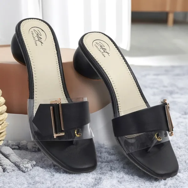 Black_Synthetic_Leather_Pointed_Toe_Heeled_Mules_For_Women
