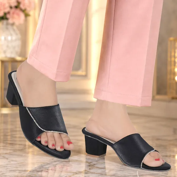 Black_Synthetic_Leather_Slip-On_Block_Heel_Mules_For_Women