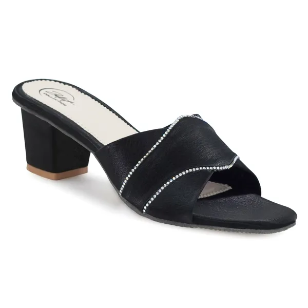 Black_Synthetic_Leather_Slip-On_Block_Heel_Sandals_For_Women