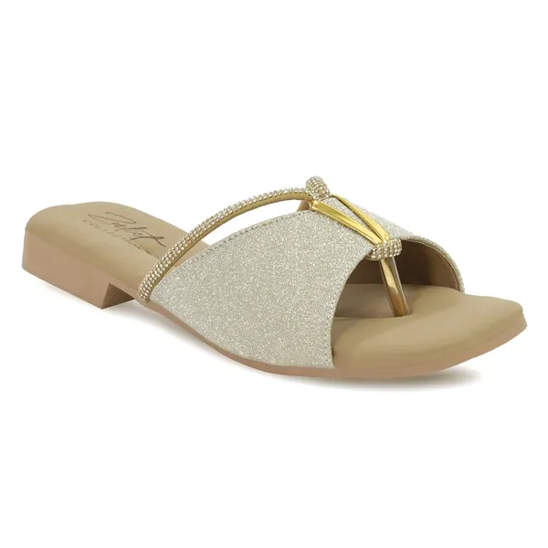 Silver_Synthetic_Leather_Glitter_Flat_Sandals_For_Women