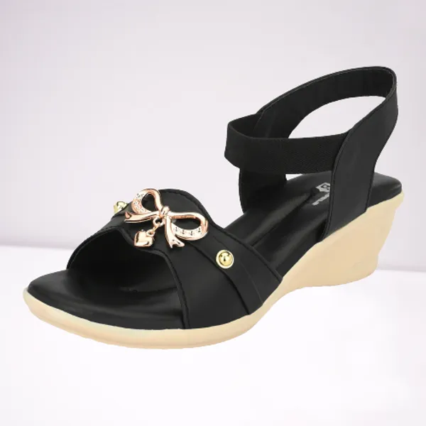Black_Synthetic_Leather_Bow_Embellished_Slingback_Sandals_For_Women